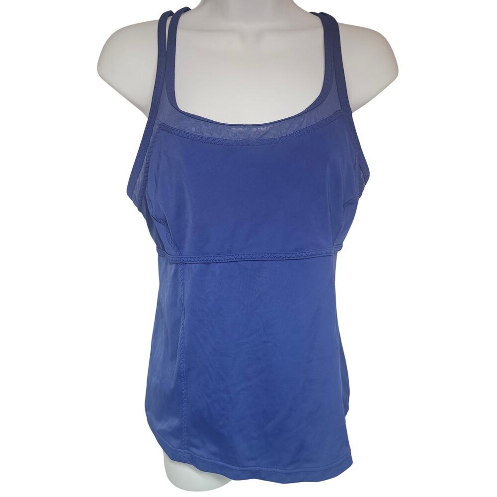 Lands' End Strappy Cross Back Mesh Trim Tankini Top Royal Blue Size 12